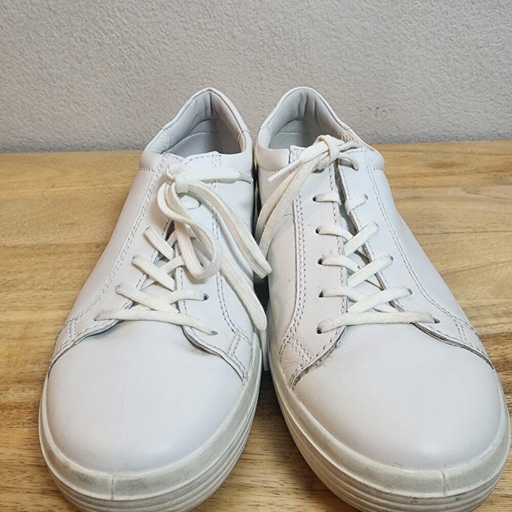 Ecco Soft 7 Shoes Womens Size 9 9.5 White Leather Lace Up Comfort Walking - Picture 7 of 13
